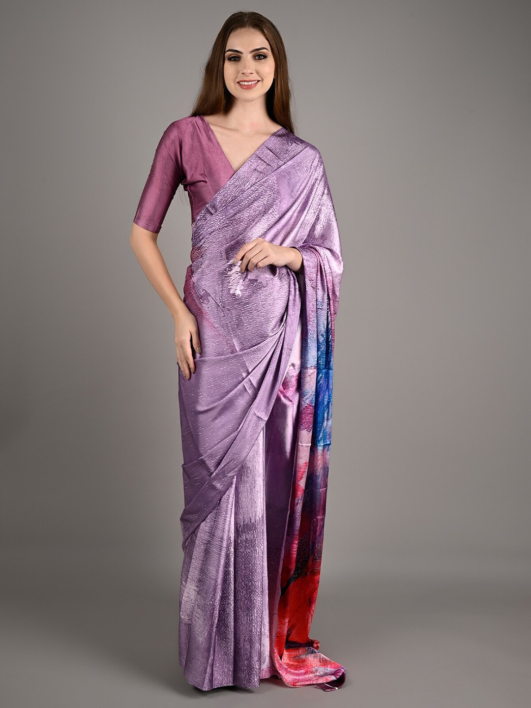 

ODETTE Poly Crepe Saree, Lavender