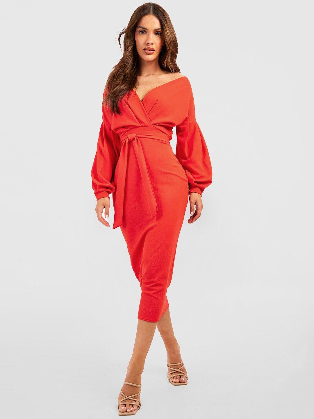 

Boohoo Off-Shoulder Sheath Midi Dress, Orange