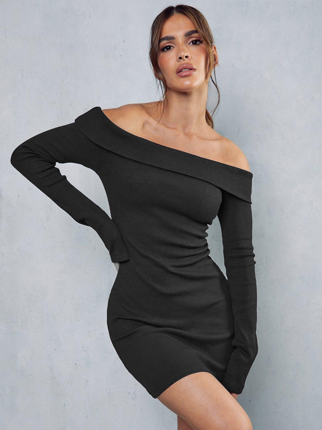 

MISSPAP Off-Shoulder Bodycon Mini Dress, Black