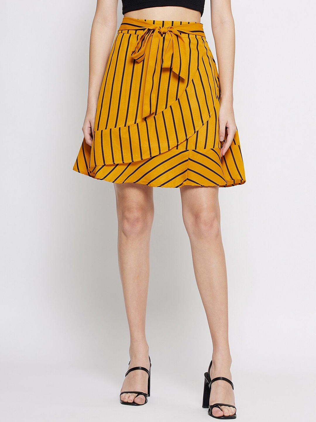 

TULIP 21 Striped Above Knee Length Skirt, Mustard