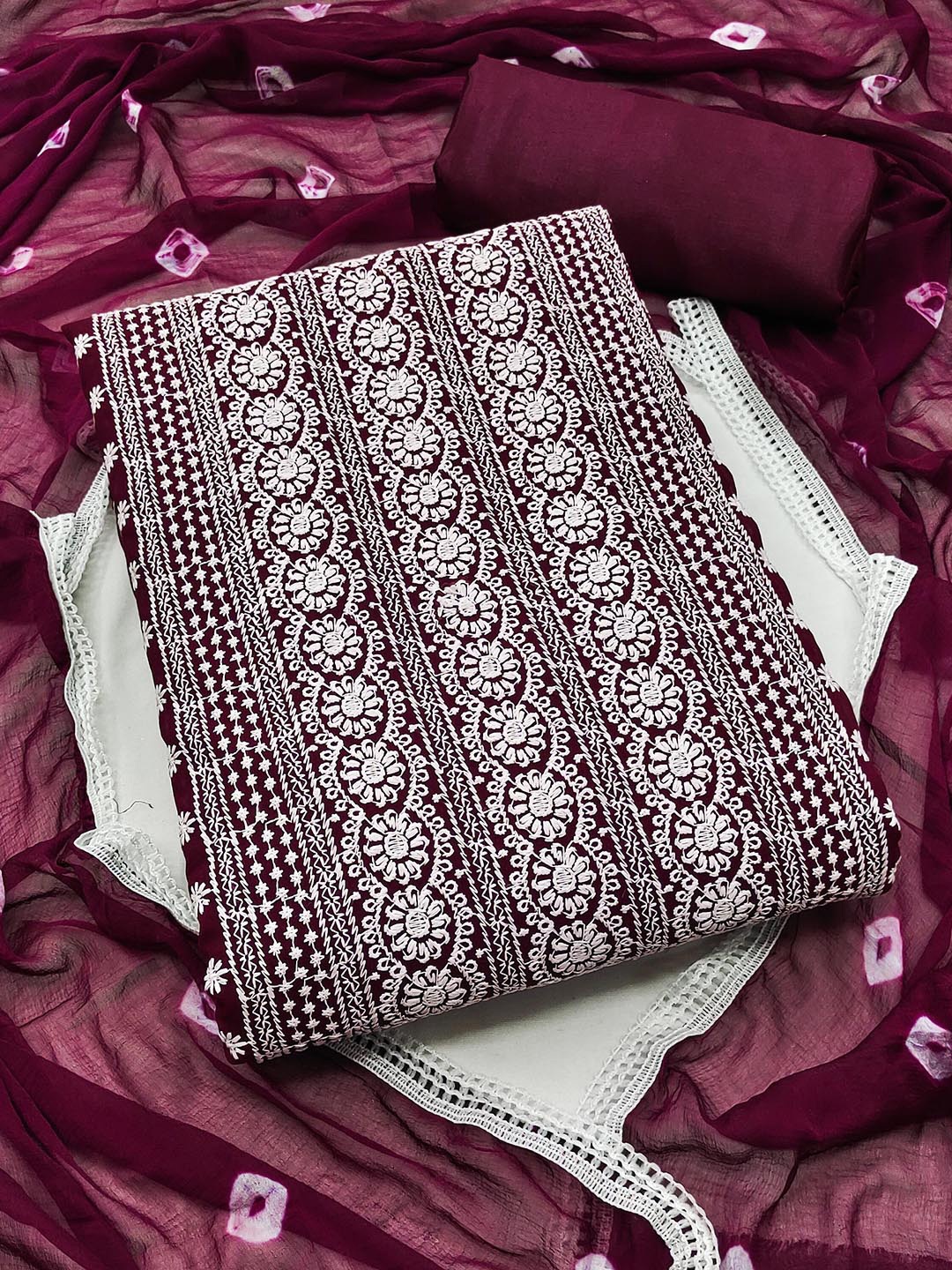 

KALINI Floral Embroidered Silk Georgette Unstitched Dress Material, Magenta