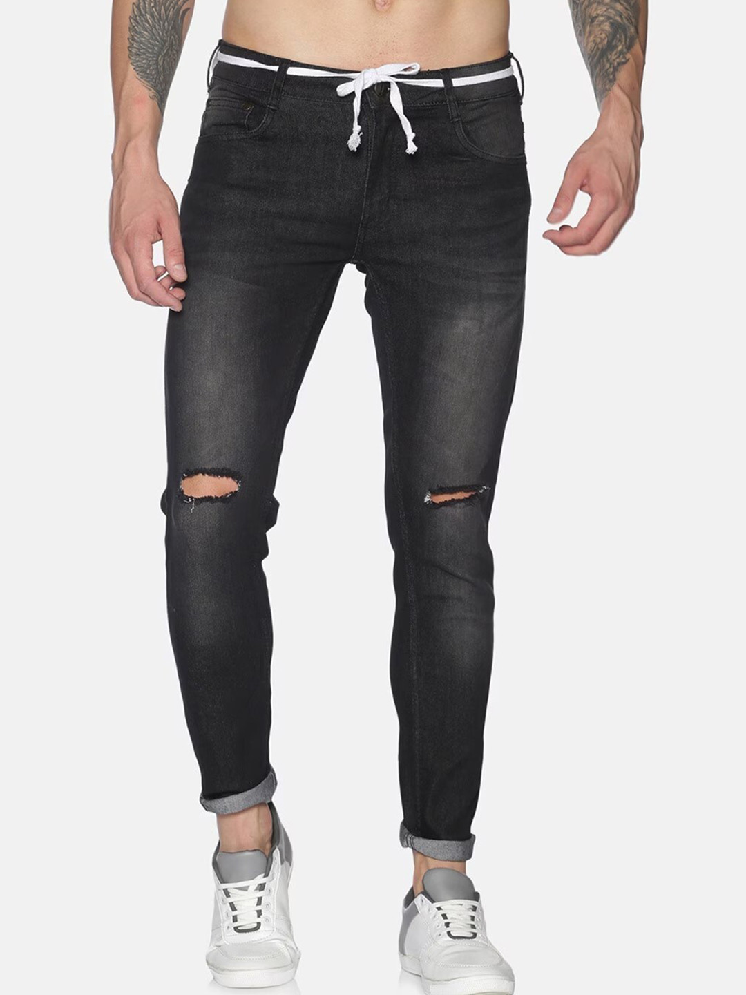 

IMPACKT Men Mid Rise Slash Knee Cotton Jeans, Black