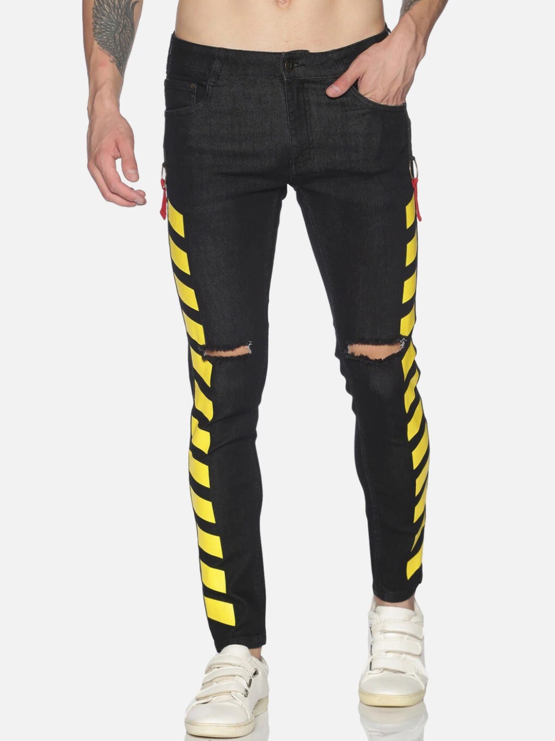 

IMPACKT Men Mid Rise Tapered Fit Slash Knee Cotton Jeans, Black