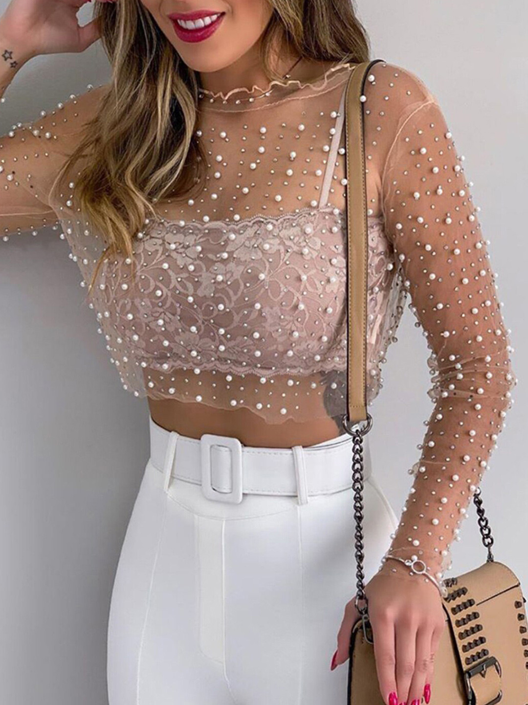 

StyleCast Embellished Sheer Crop Top, White