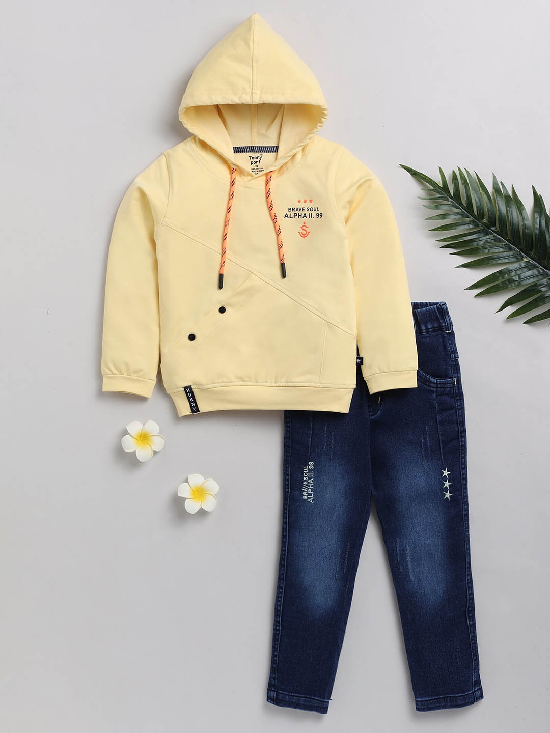 

Toonyport Boys Typography Printed Hooded Shirt Clothing Set, Yellow