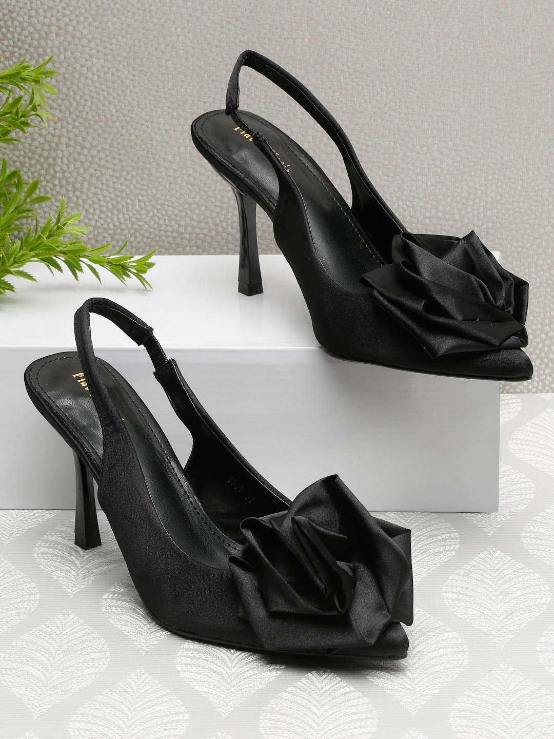 

Flat n Heels Pointed Toe Stiletto Pumps With Backstrap, Black