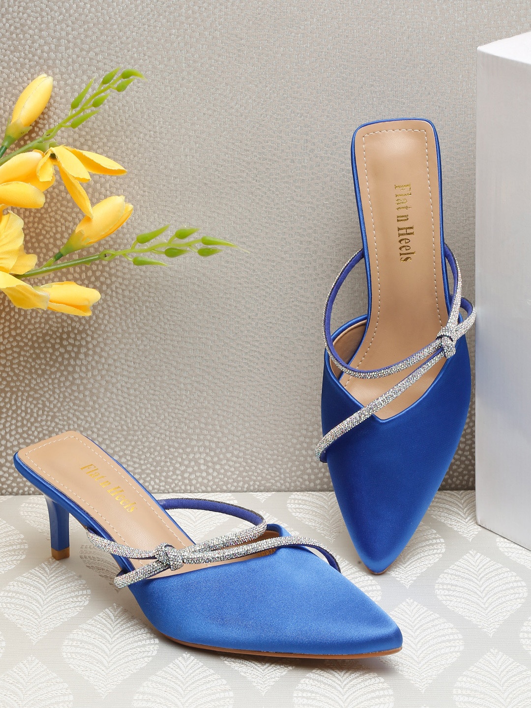 

Flat n Heels Pointed Toe Embellished Kitten Mules, Blue