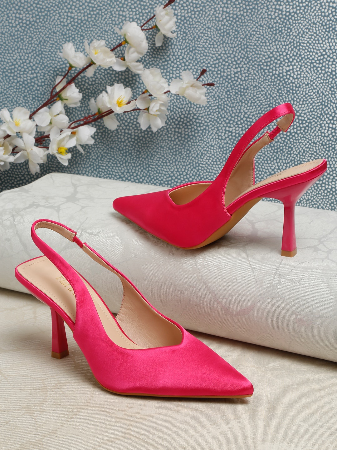 

Flat n Heels Pointed Toe Stiletto Slingback Pumps With Backstrap, Pink