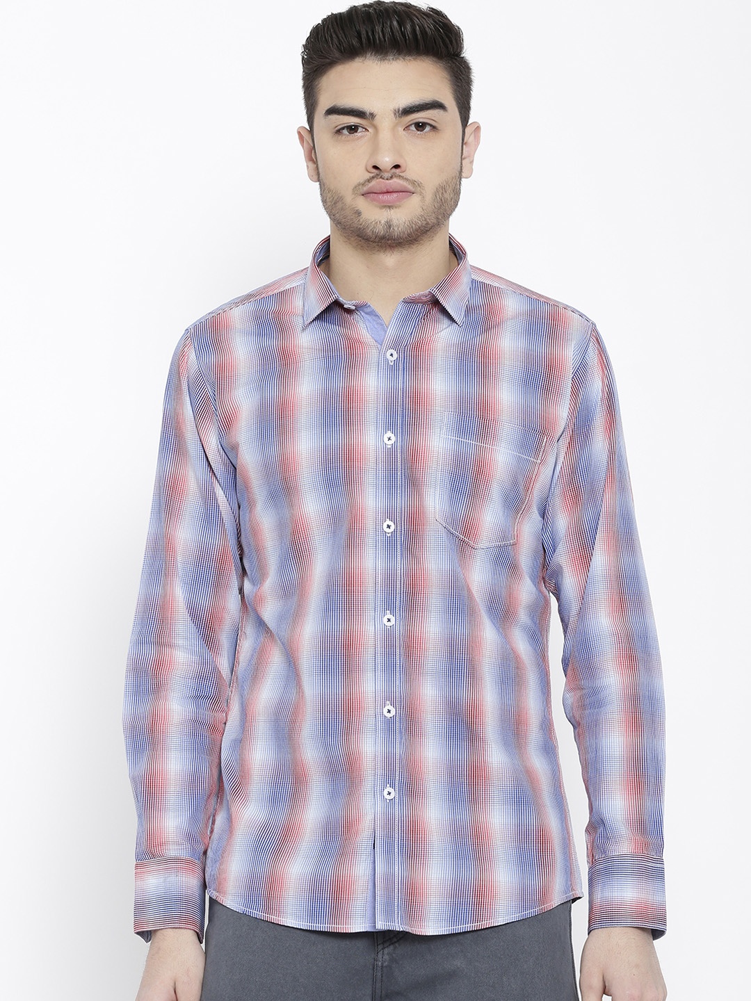 

Duke Men Red & Blue Regular Fit Checked Casual Shirt