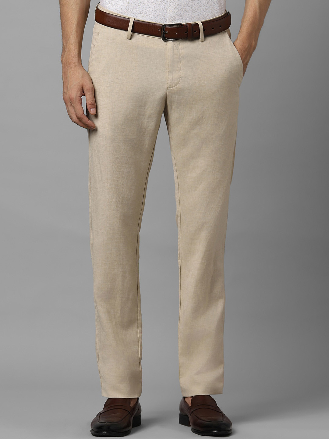

Allen Solly Men Textured Tailored Slim Fit Casual Trousers, Beige