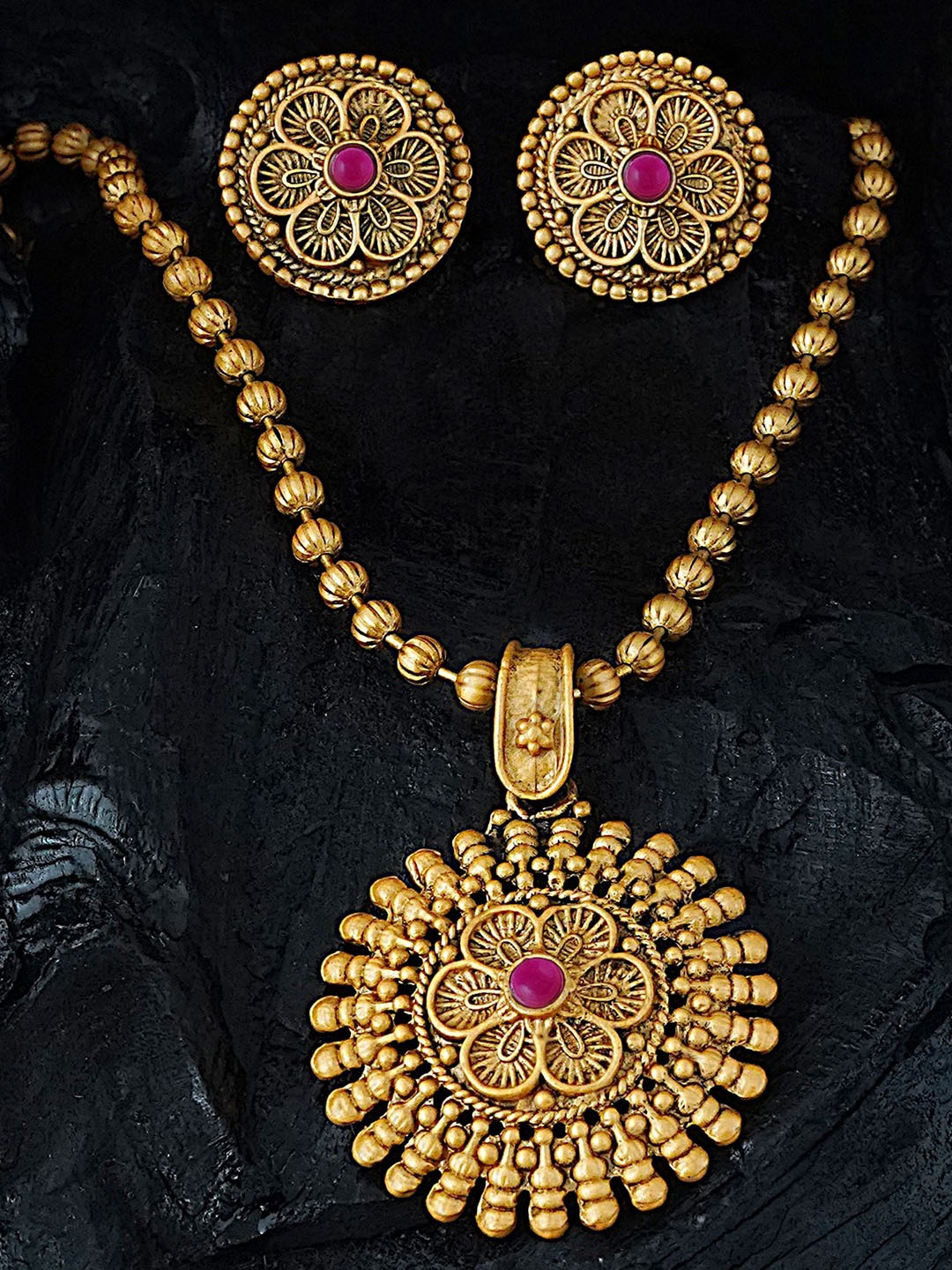 

MANSIYAORANGE Gold-Plated Stone Studded Antique Jewellery Set