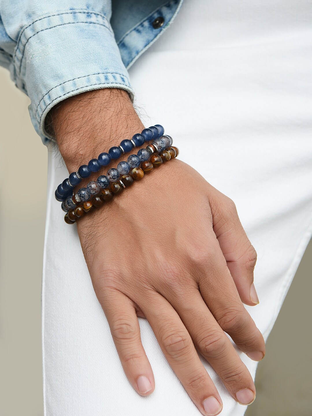 

The Bro Code Set Of 3 Silver-Plated Elasticated Bracelet, Blue