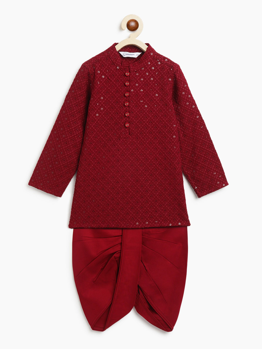 

Campana Boys Embroidered Regular Sequinned Kurta with Dhoti Pants, Maroon