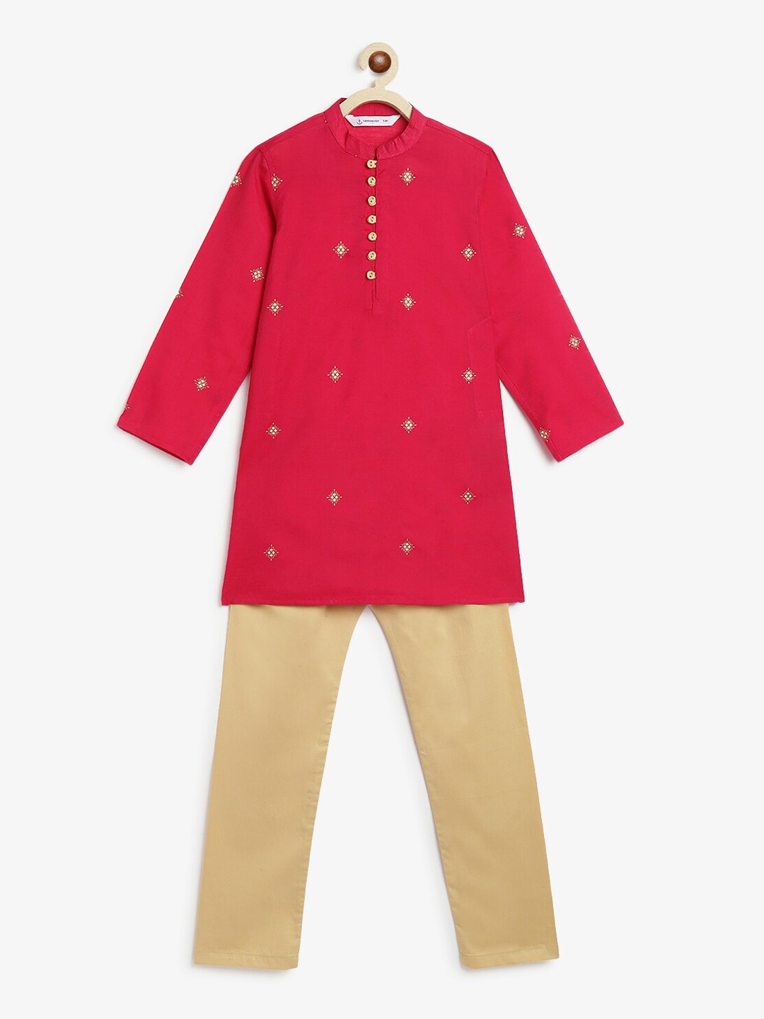 

Campana Boys Ethnic Motifs Embroidered Chanderi Cotton Kurta with Pyjamas, Red
