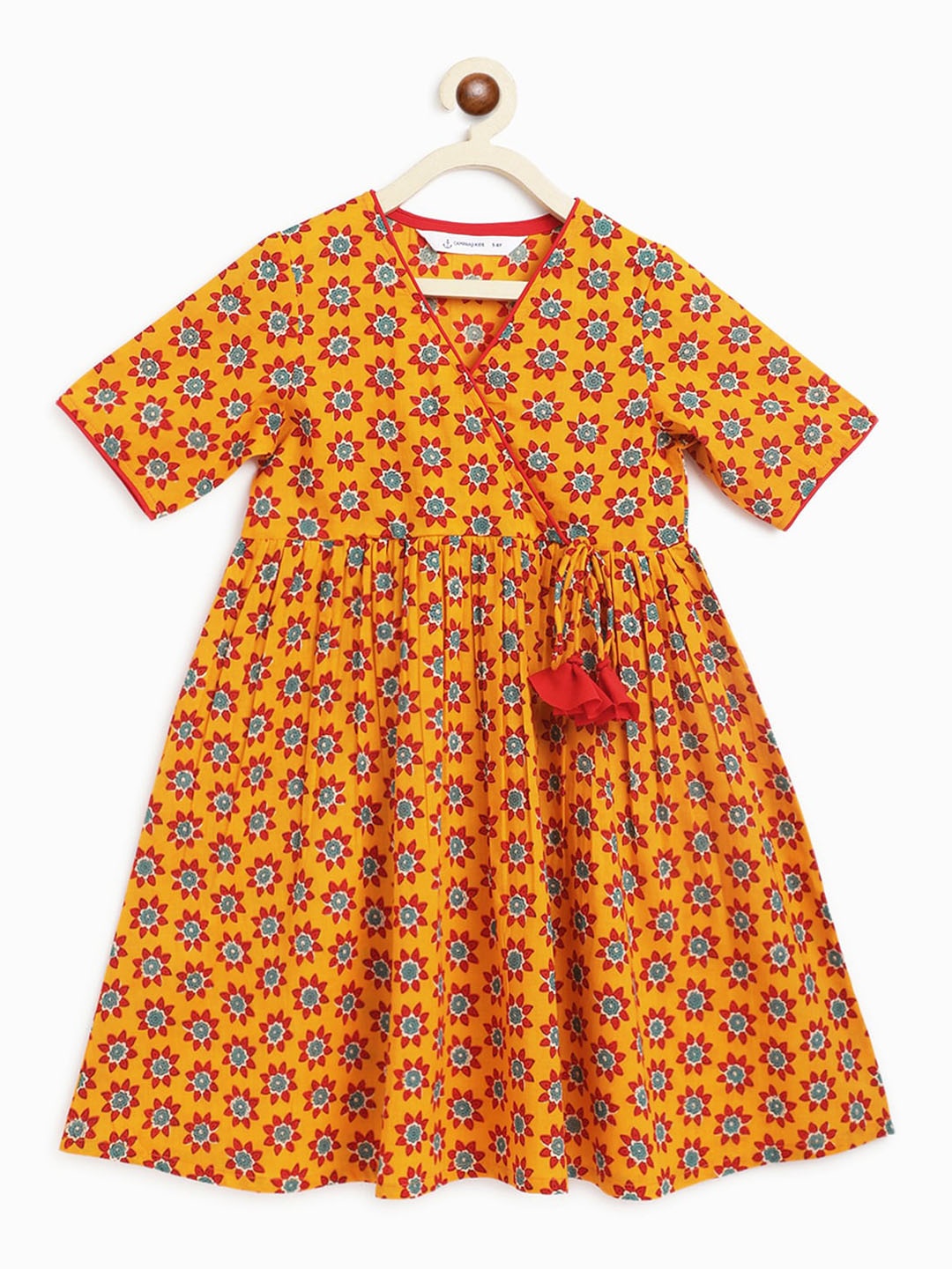 

Campana Girls Floral Printed V-Neck Pure Cotton Anarkali Kurta, Yellow