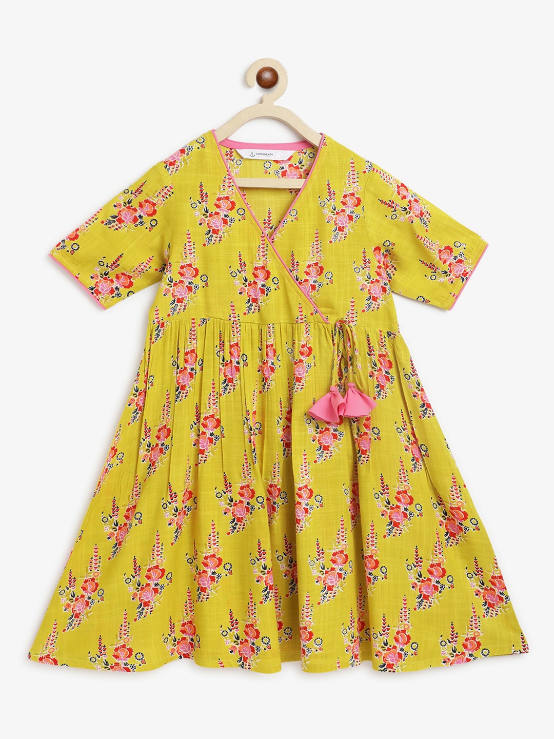 

Campana Girls Floral Printed V-Neck Anarkali Kurta, Lime green