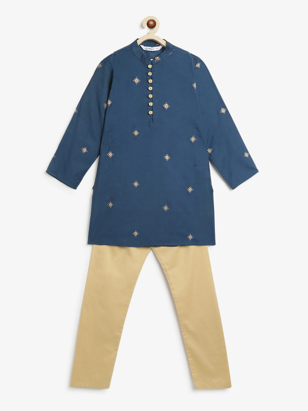 

Campana Boys Ethnic Motifs Printed Regular Kurta with Pyjamas, Navy blue