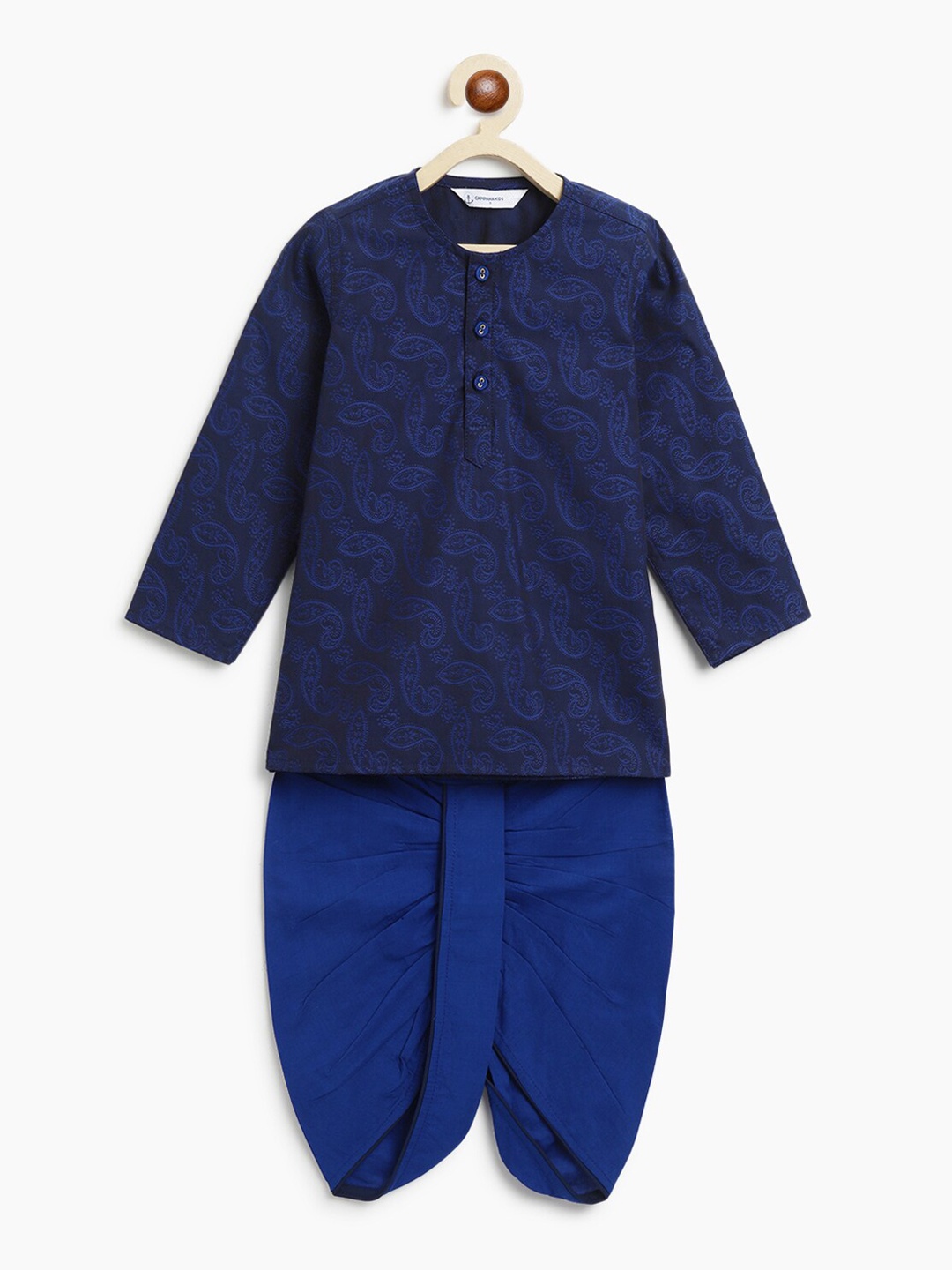 

Campana Boys Paisley Printed Regular Kurta With Dhoti Pants, Navy blue