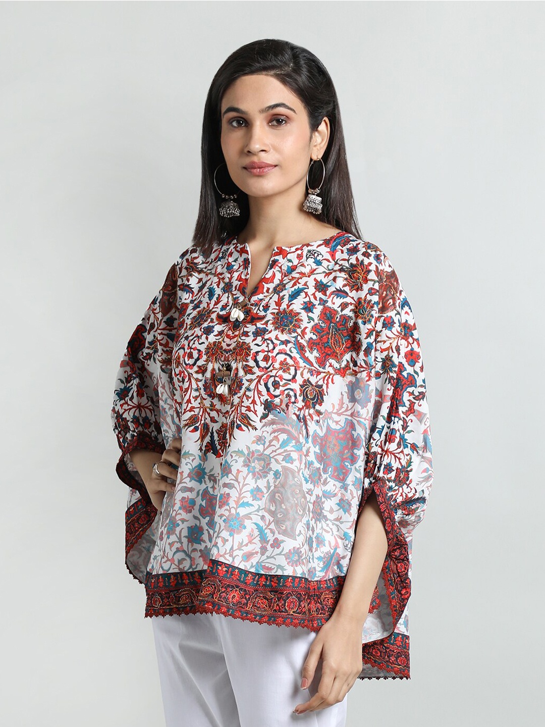 

Rage Floral Printed Batwing Sleeves Top, Off white