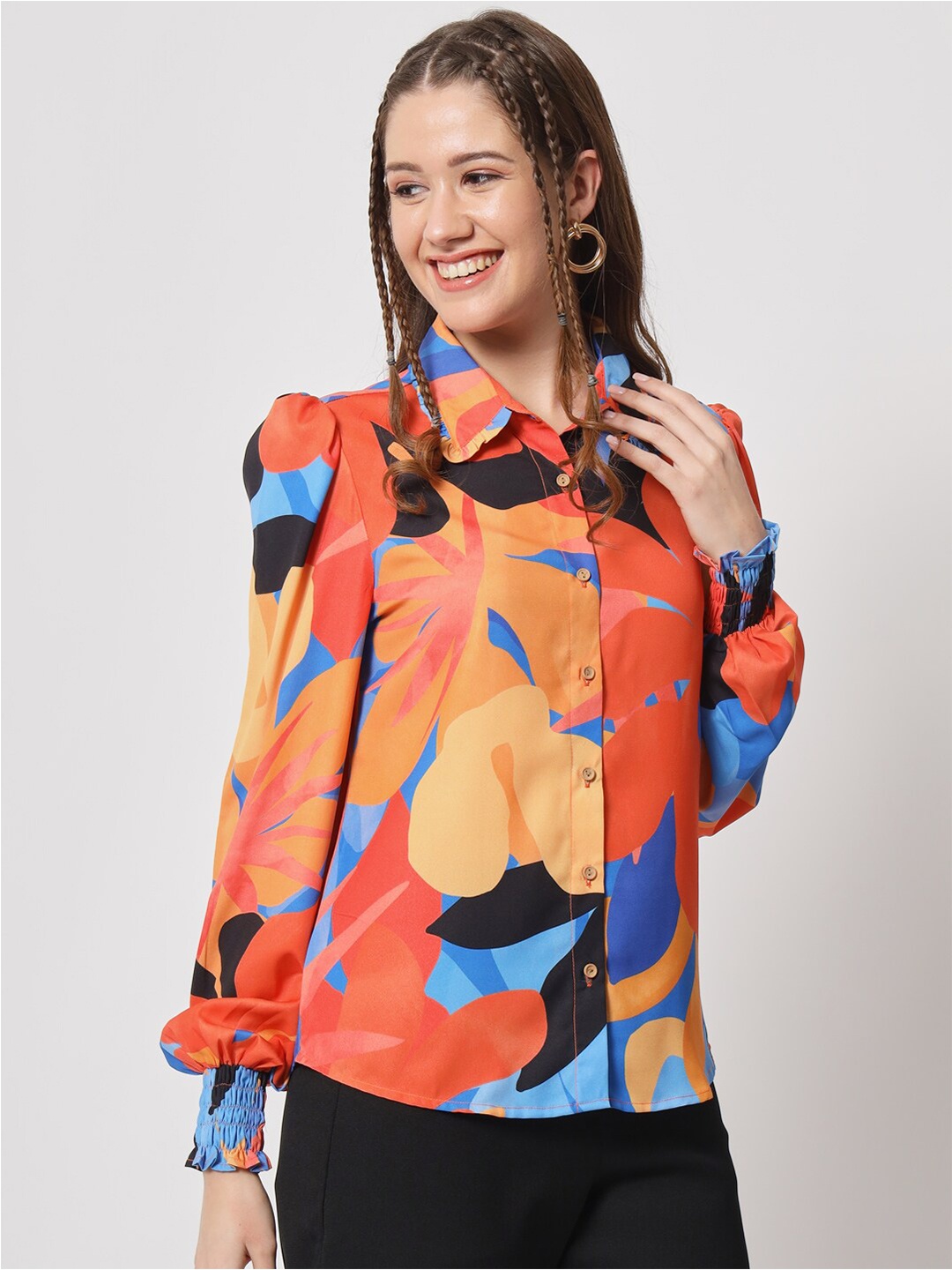 

angloindu Abstract Printed Shirt Style Top, Orange
