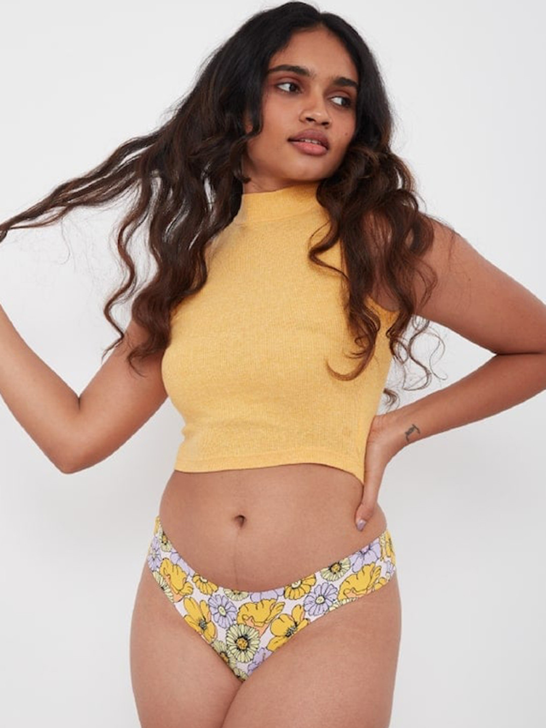 

Big Little Lemons Feels Like Nothing Trippy Florals Thong Briefs, White