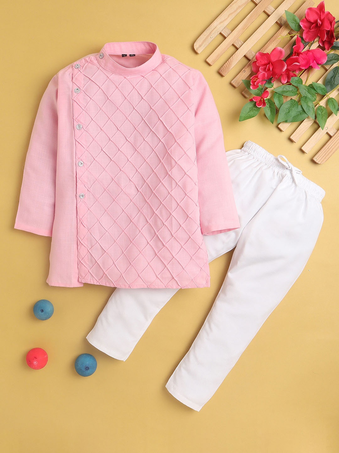 

BAESD Boys Band Collar Kurta with Pyjamas, Pink