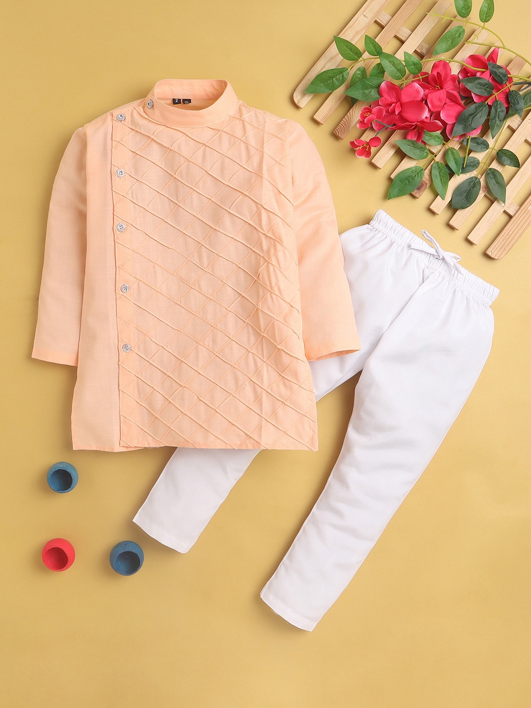 

BAESD Boys Band Collar Kurta with Pyjamas, Peach