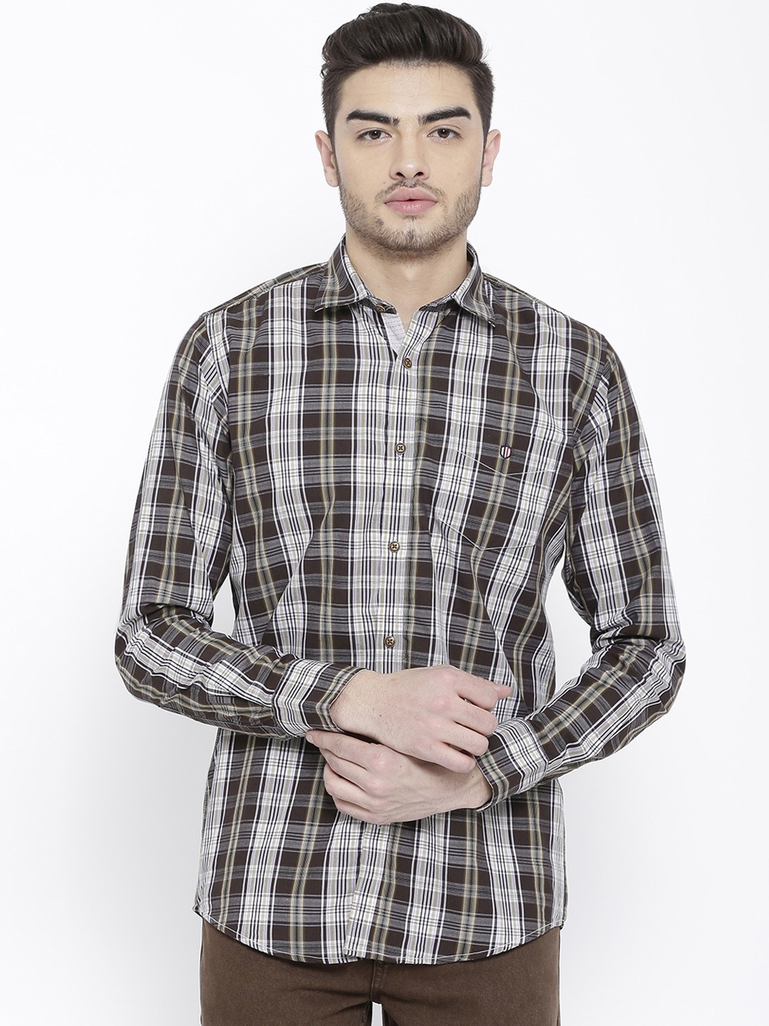 

Duke Men Brown Smart Regular Fit Checked Casual Shirt