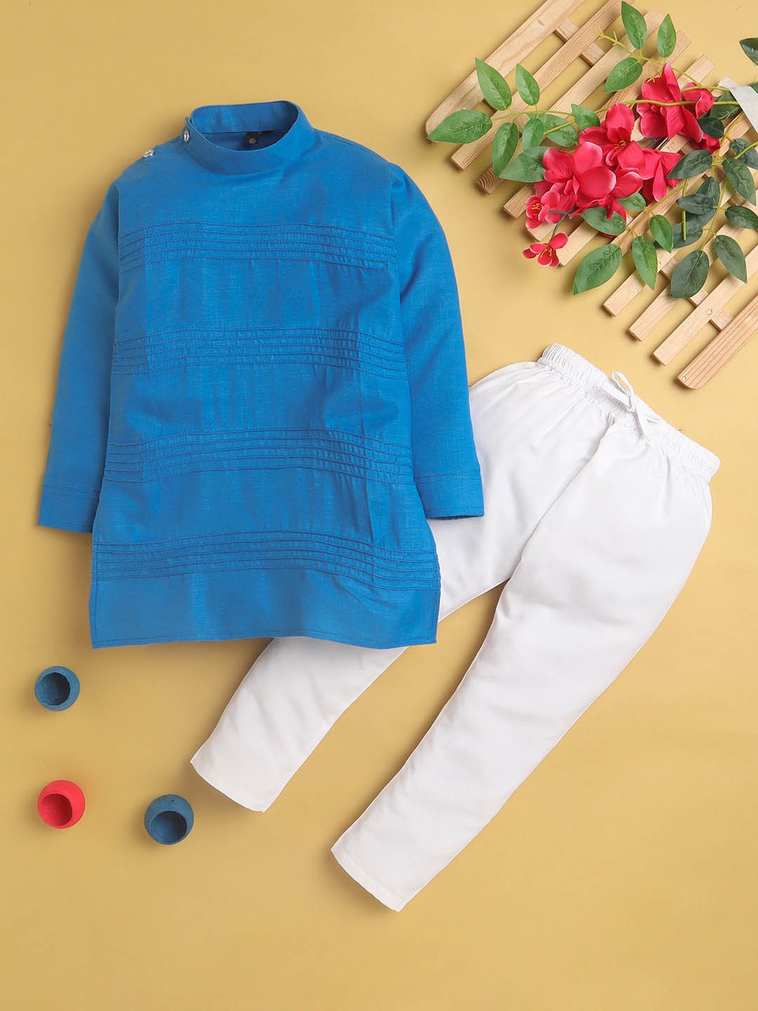 

BAESD Boys Striped Straight Kurta With Pyjamas, Blue