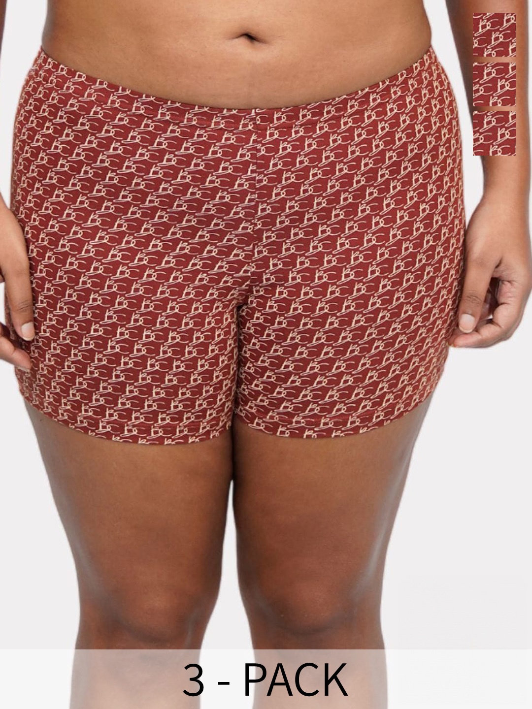 

Butt-Chique Pack of 3 Patterned Boy Shorts Briefs, Brown