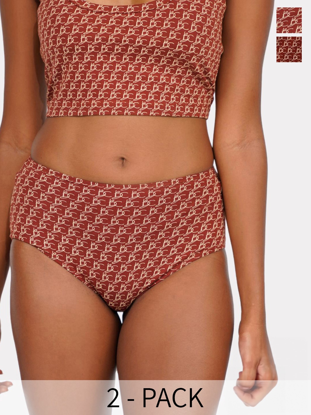 

Butt-Chique Pack of 2 Patterned High Rise Briefs, Brown