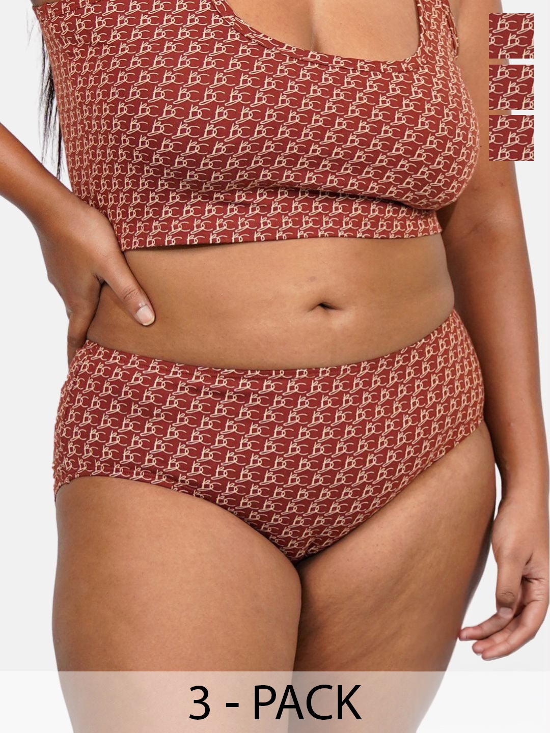 

Butt-Chique Pack of 3 Patterned Hipster Briefs, Brown