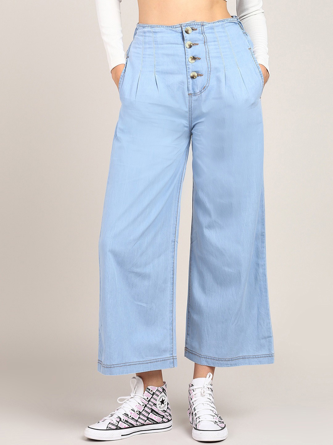 

DressBerry Women Blue Jean Flared High-Rise Cotton Jeans