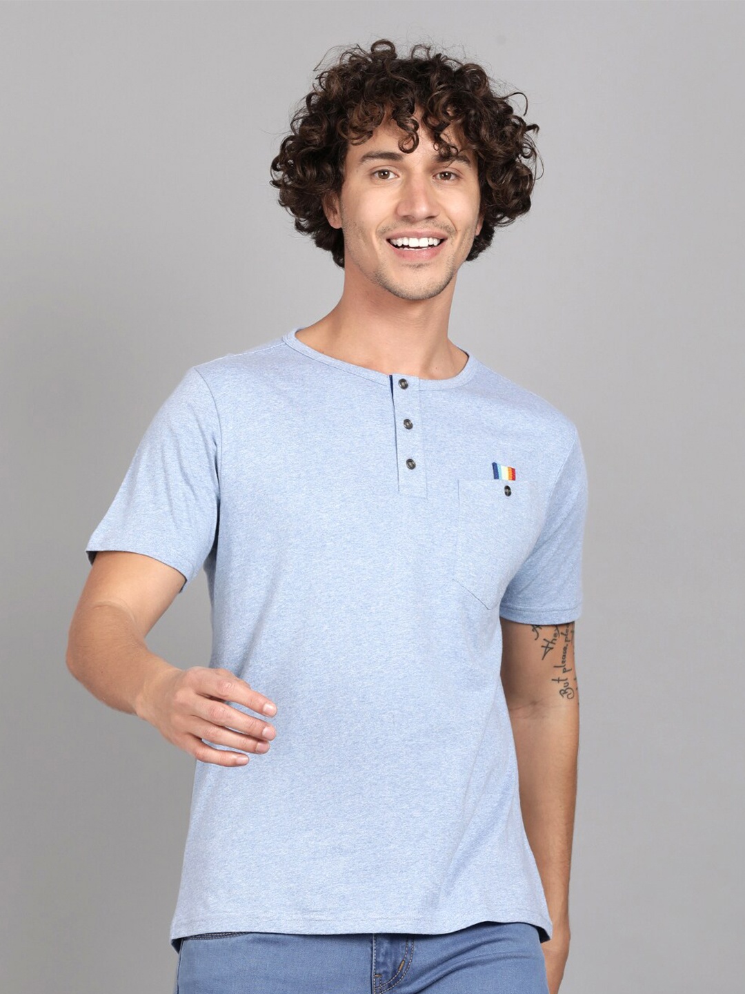 

Steenbok Slim Fit Henley Neck Cotton T-shirt, Blue