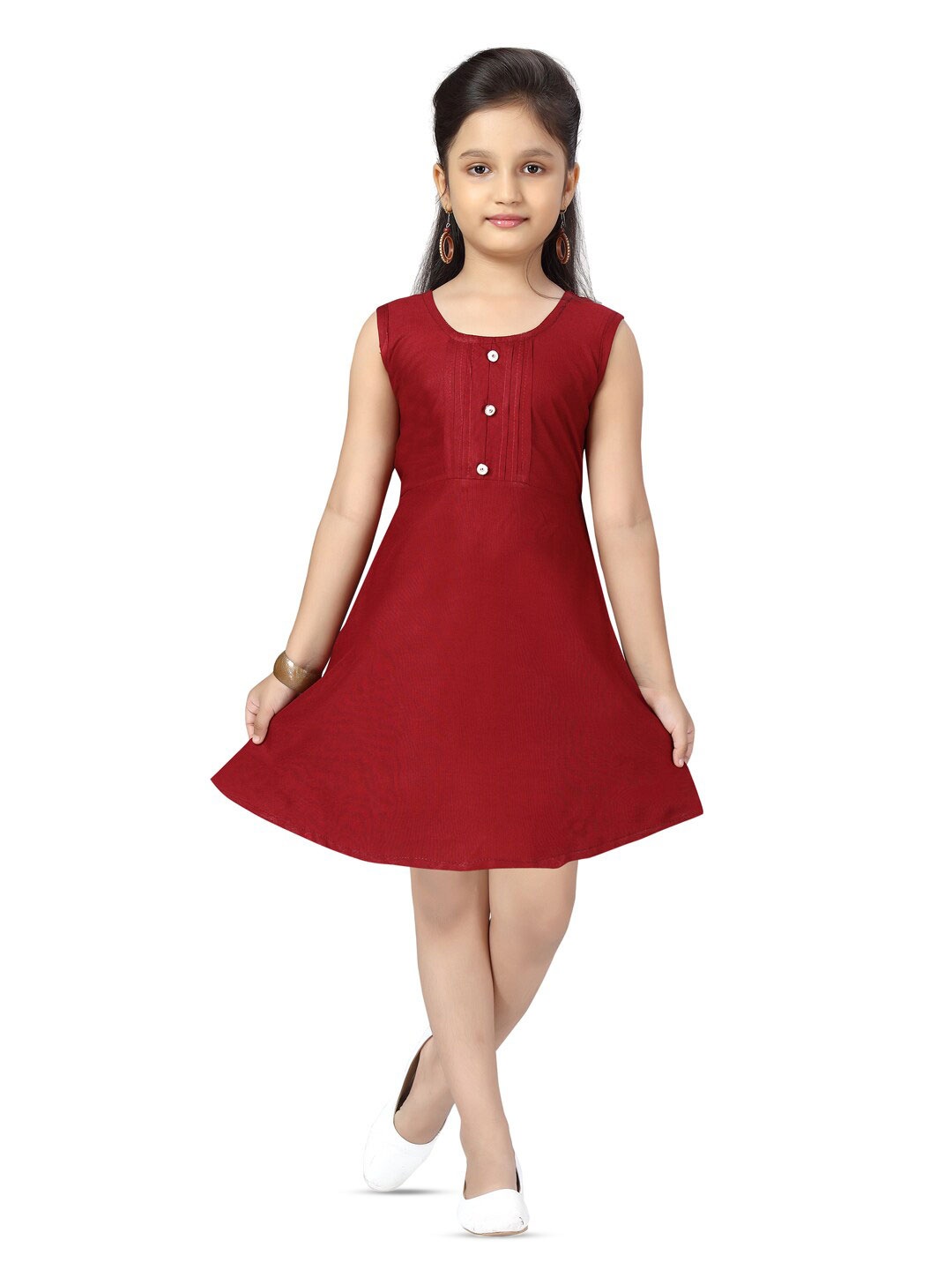 

BAESD Round Neck Sleeveless Pleated Casual A-Line Dress, Maroon