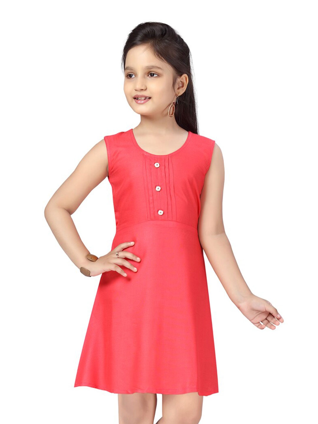 

BAESD Girls Round Neck Cotton A-Line Dress, Red