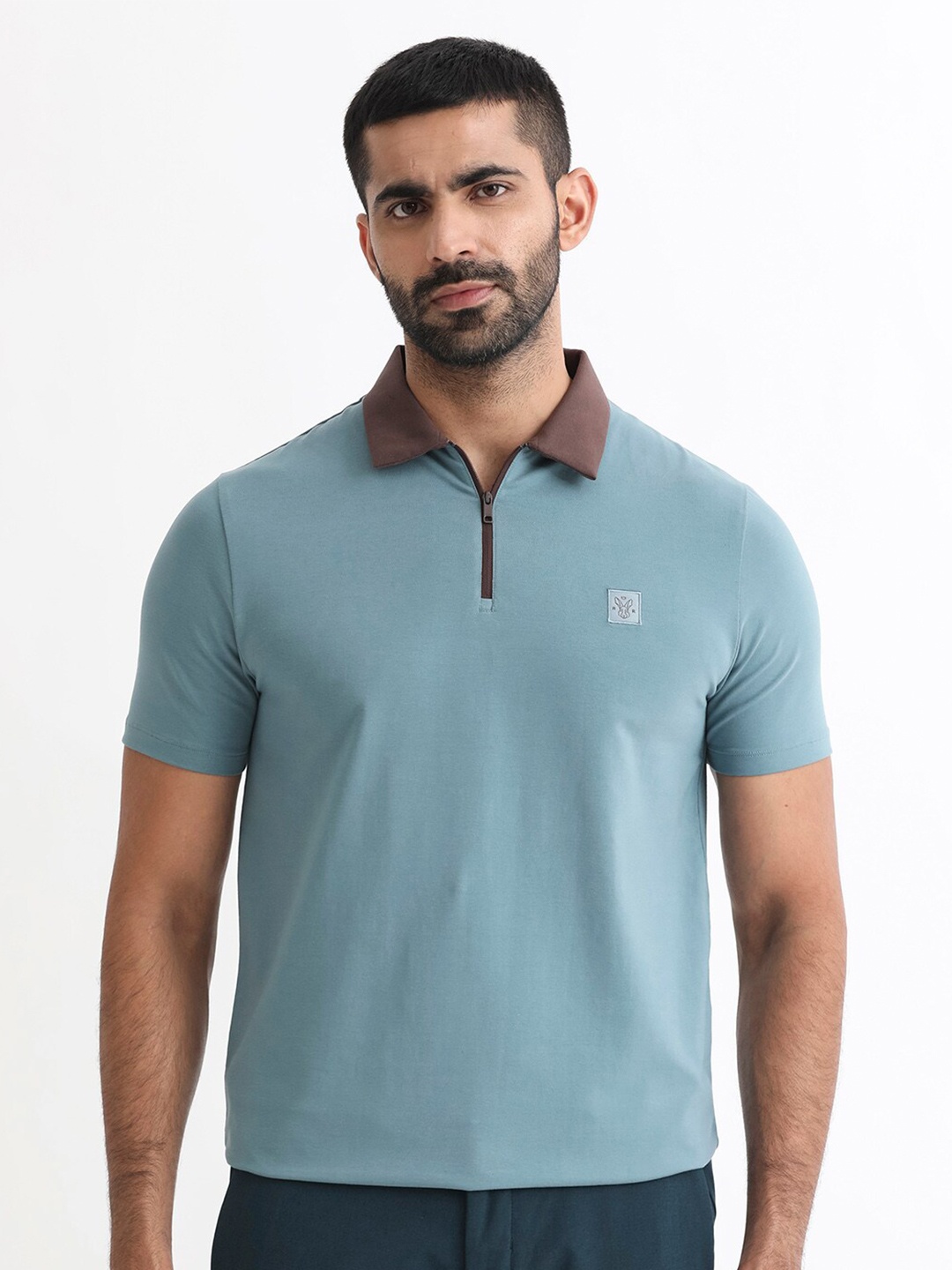 

RARE RABBIT Men Panet Polo Collar Slim Fit Cotton T-Shirt, Blue