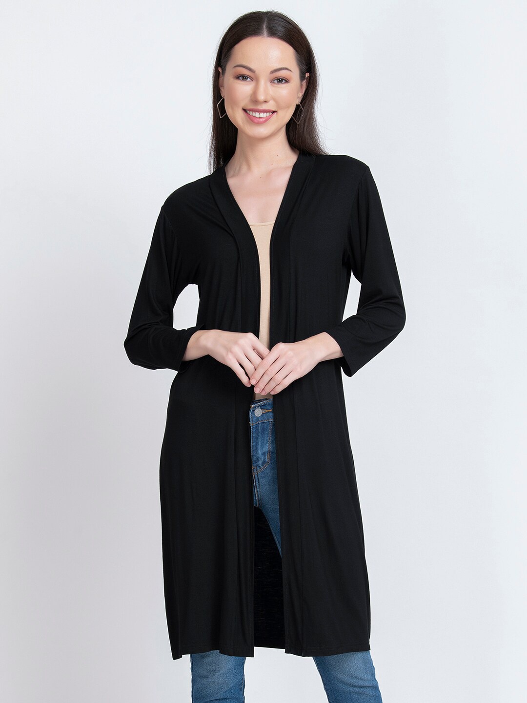 

urSense Cotton Longline Front Open Shrug, Black