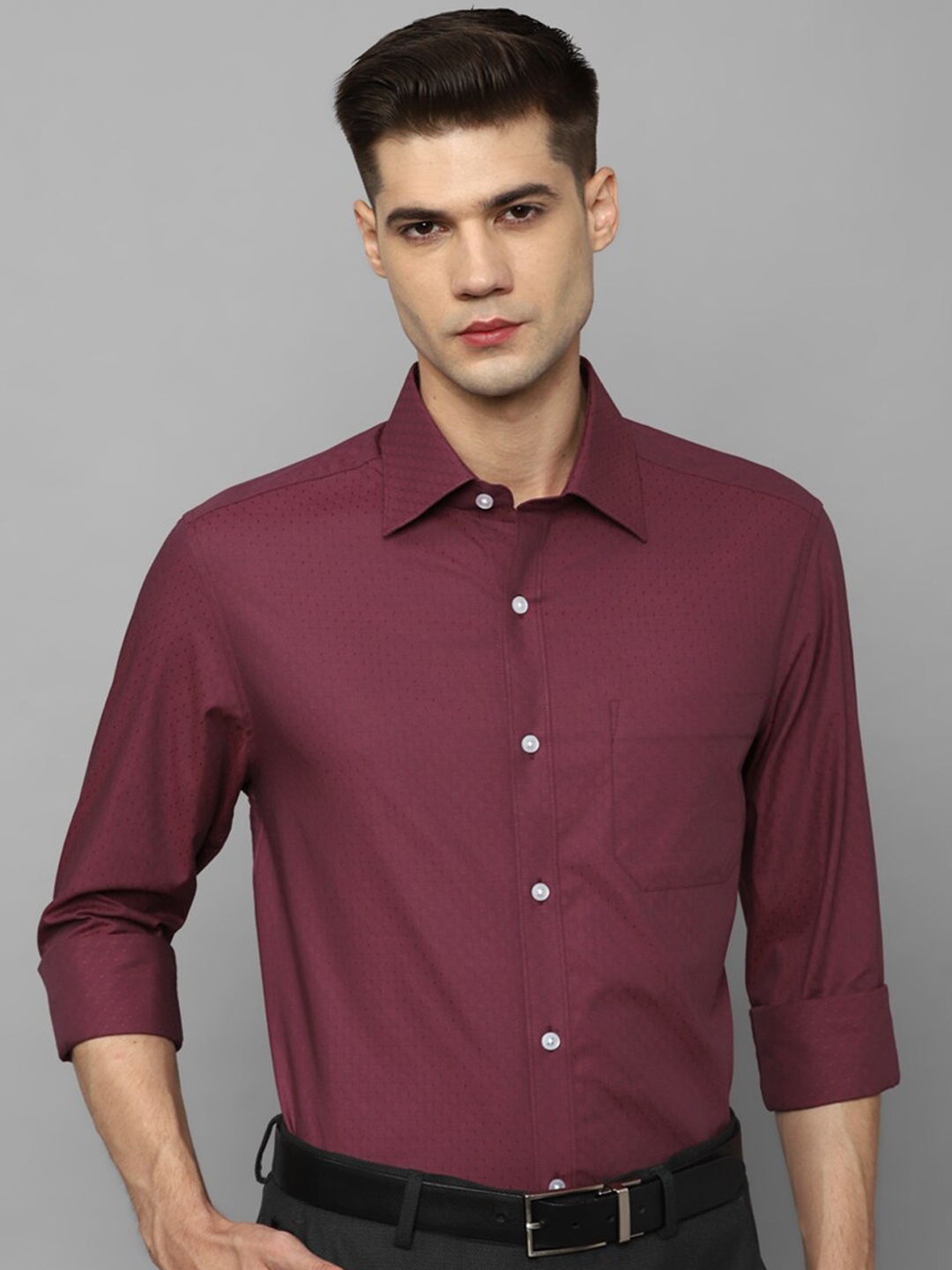 

Louis Philippe Micro Ditsy Printed Opaque Pure Cotton Formal Shirt, Maroon