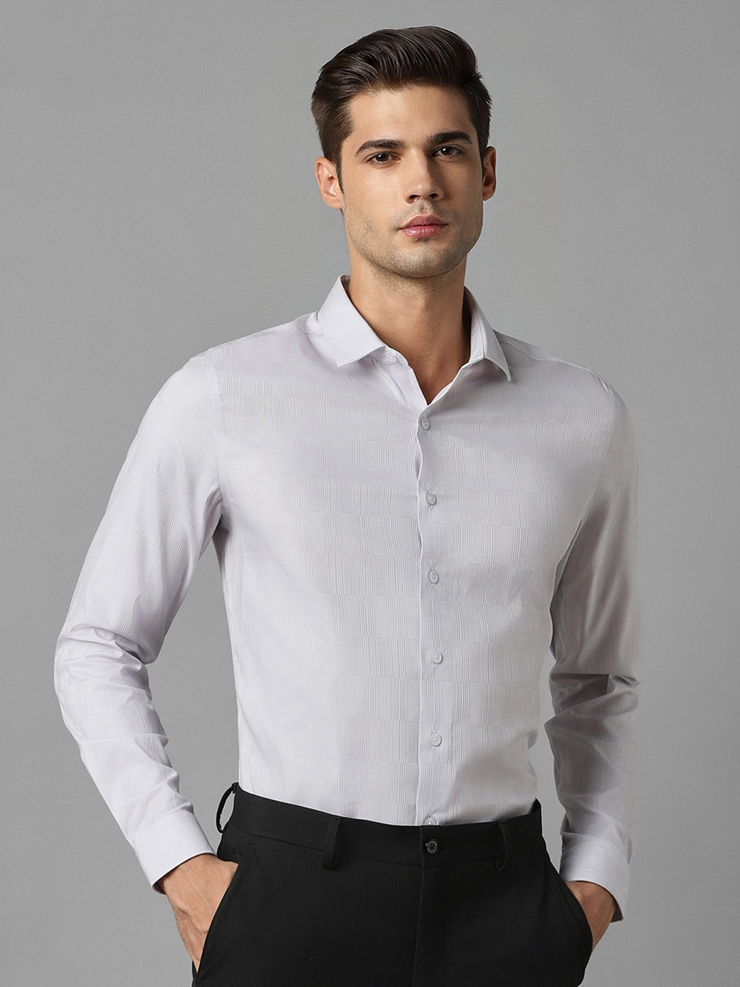 

Louis Philippe Self Design Slim Fit Opaque Cotton Formal Shirt, Grey