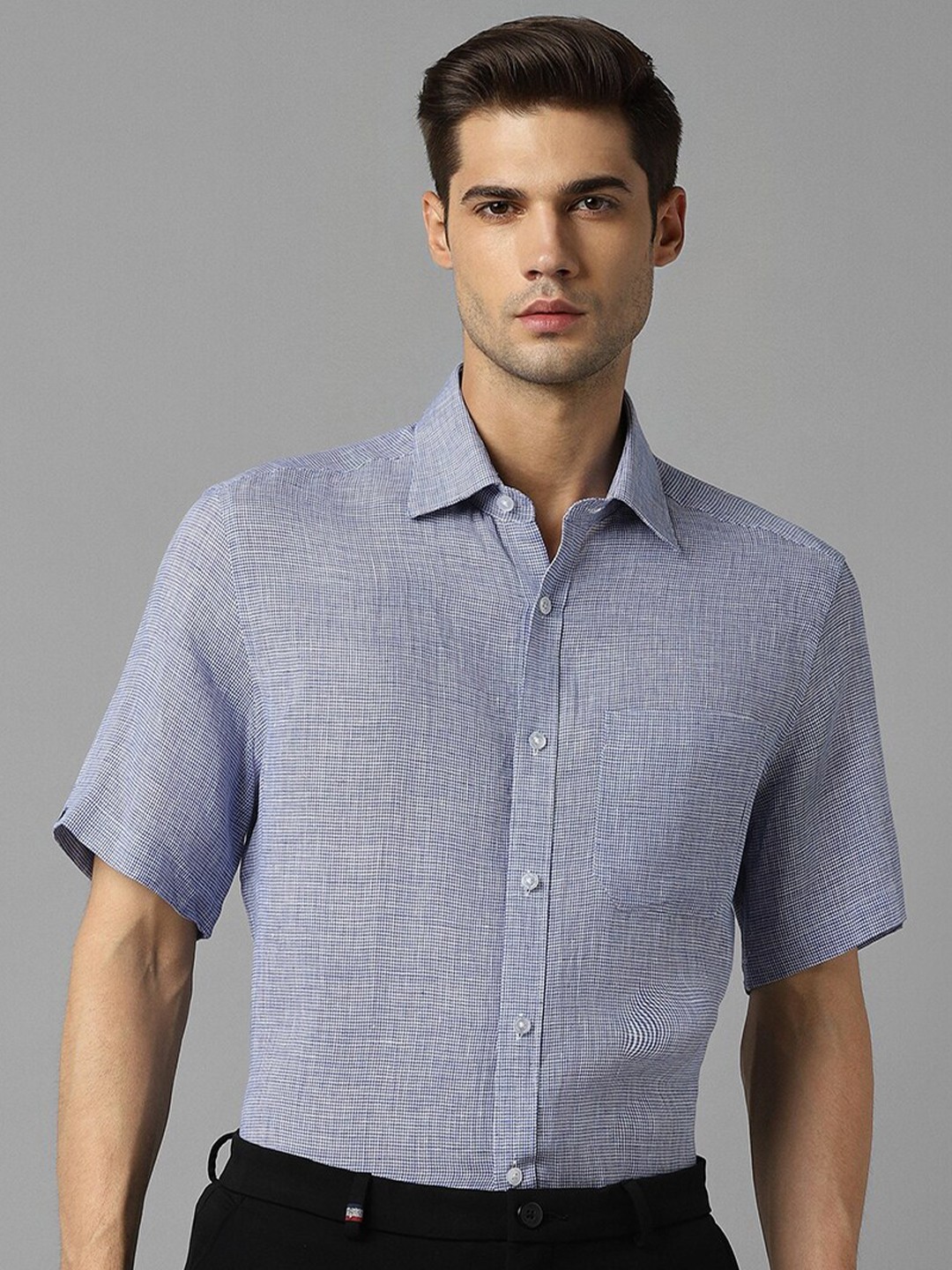 

Louis Philippe Textured Opaque Pure Linen Formal Shirt, Blue