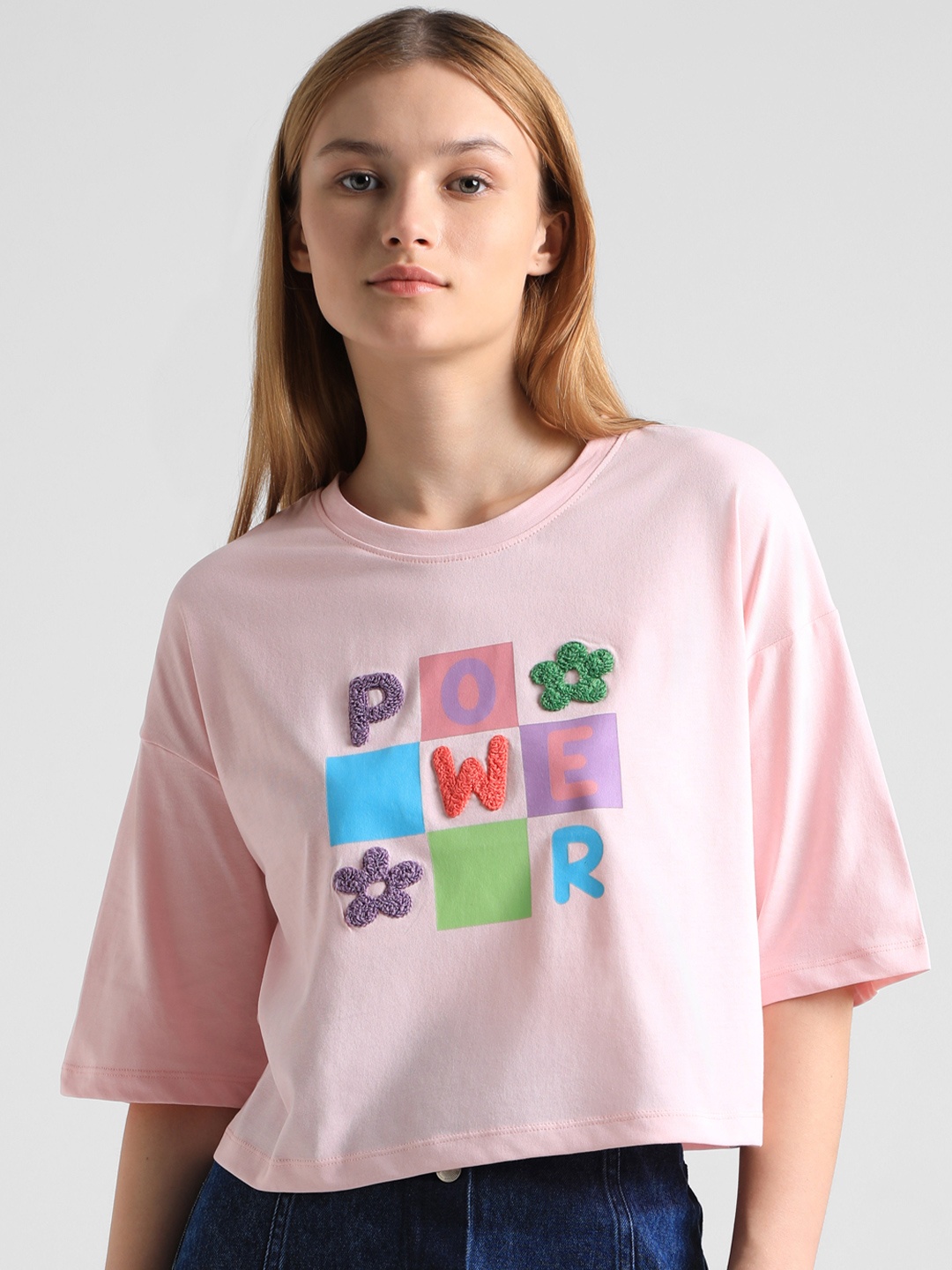 

ONLY Printed Boxy T-shirt, Pink