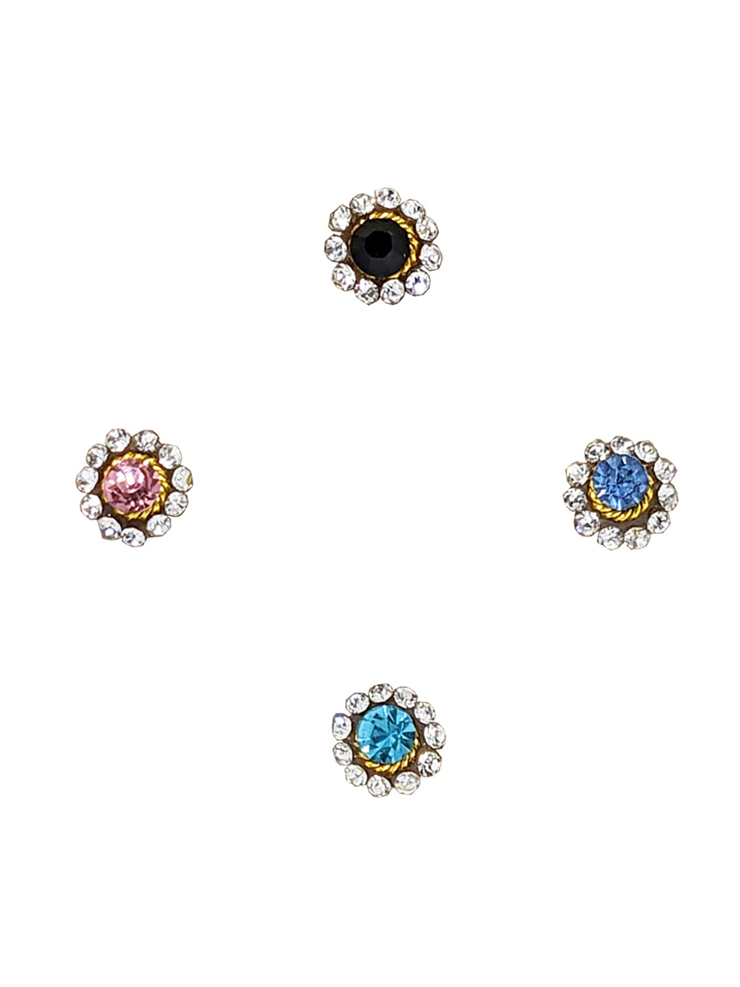 

Comet Busters Set Of 4 Stones & Beads-Studded Stick-On Self Adhesive Fake Nose Studs, Blue