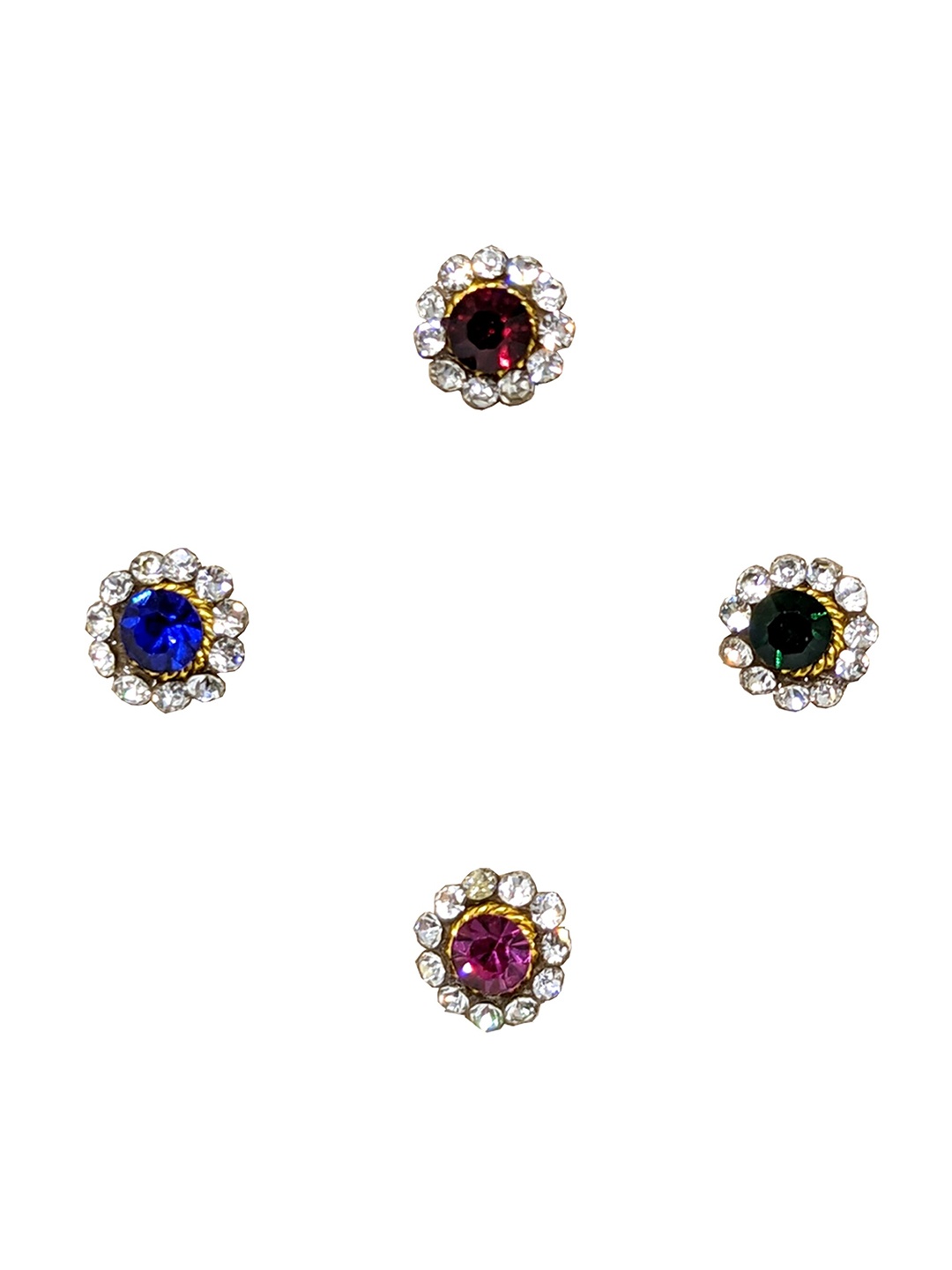 

Comet Busters Set Of 4 Stones & Beads-Studded Stick-On Self Adhesive Fake Nose Studs, Blue