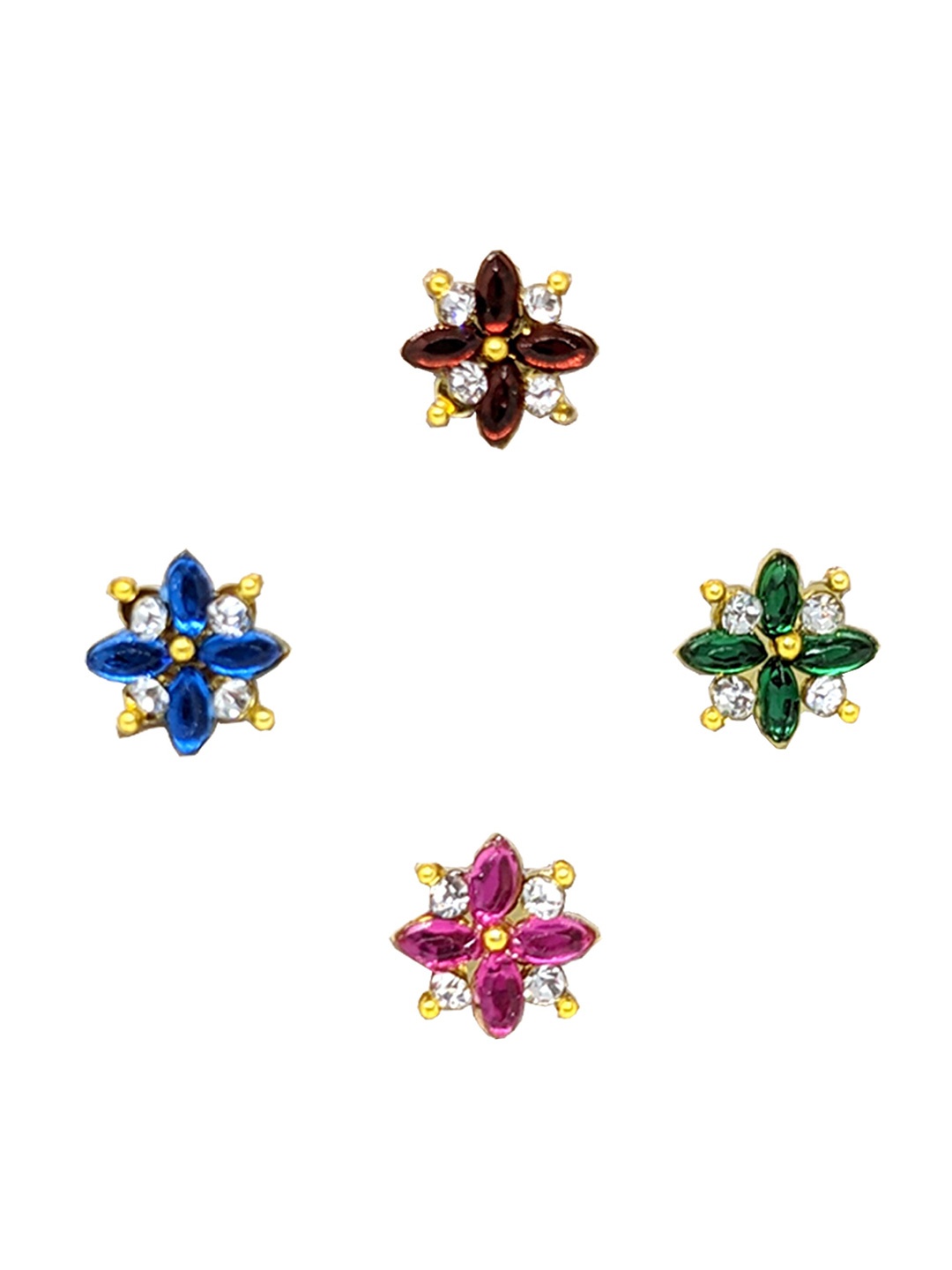 

Comet Busters Set of 4 Stones & Beads-Studded Stick-On Self Adhesive Fake Nose Studs, Red