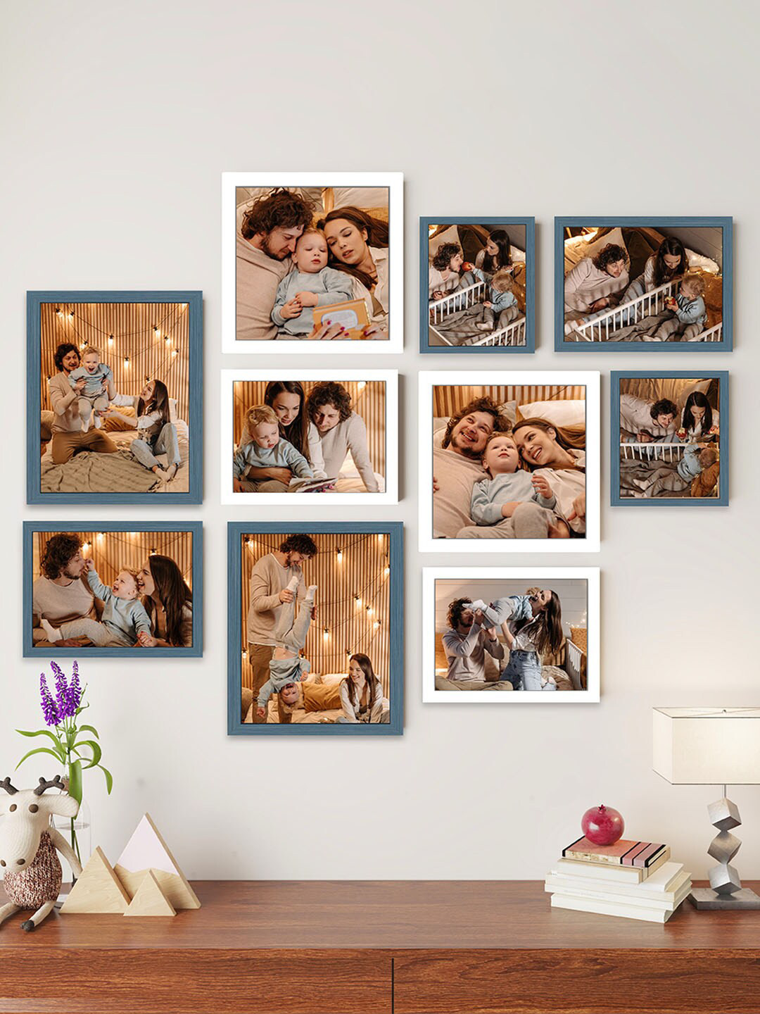 

Art Street White & Teal Blue 10-Pieces Wall Photo Frames