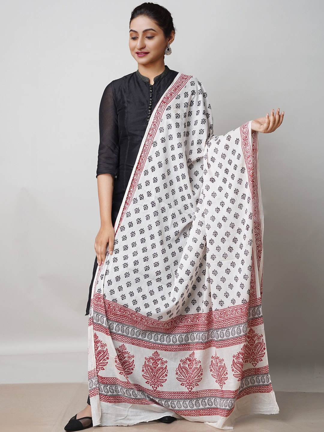 

Unnati Silks Ethnic Motifs Printed Pure Cotton Dupatta, Beige