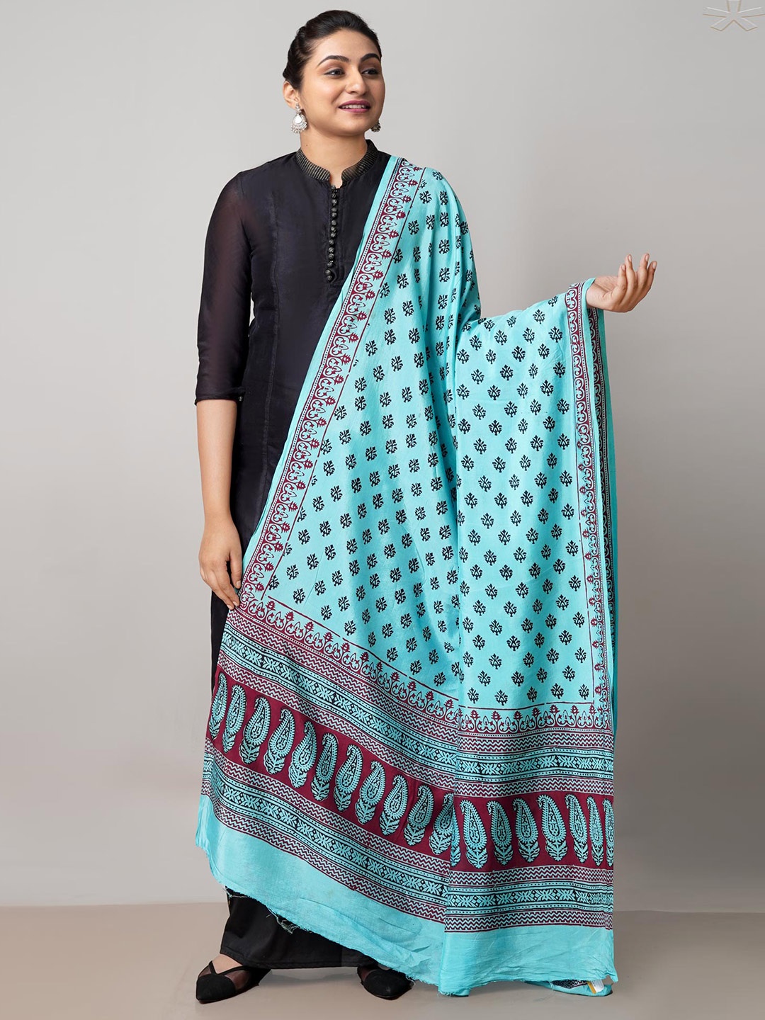 

Unnati Silks Ethnic Motifs Printed Chanderi Silk Dupatta, Blue