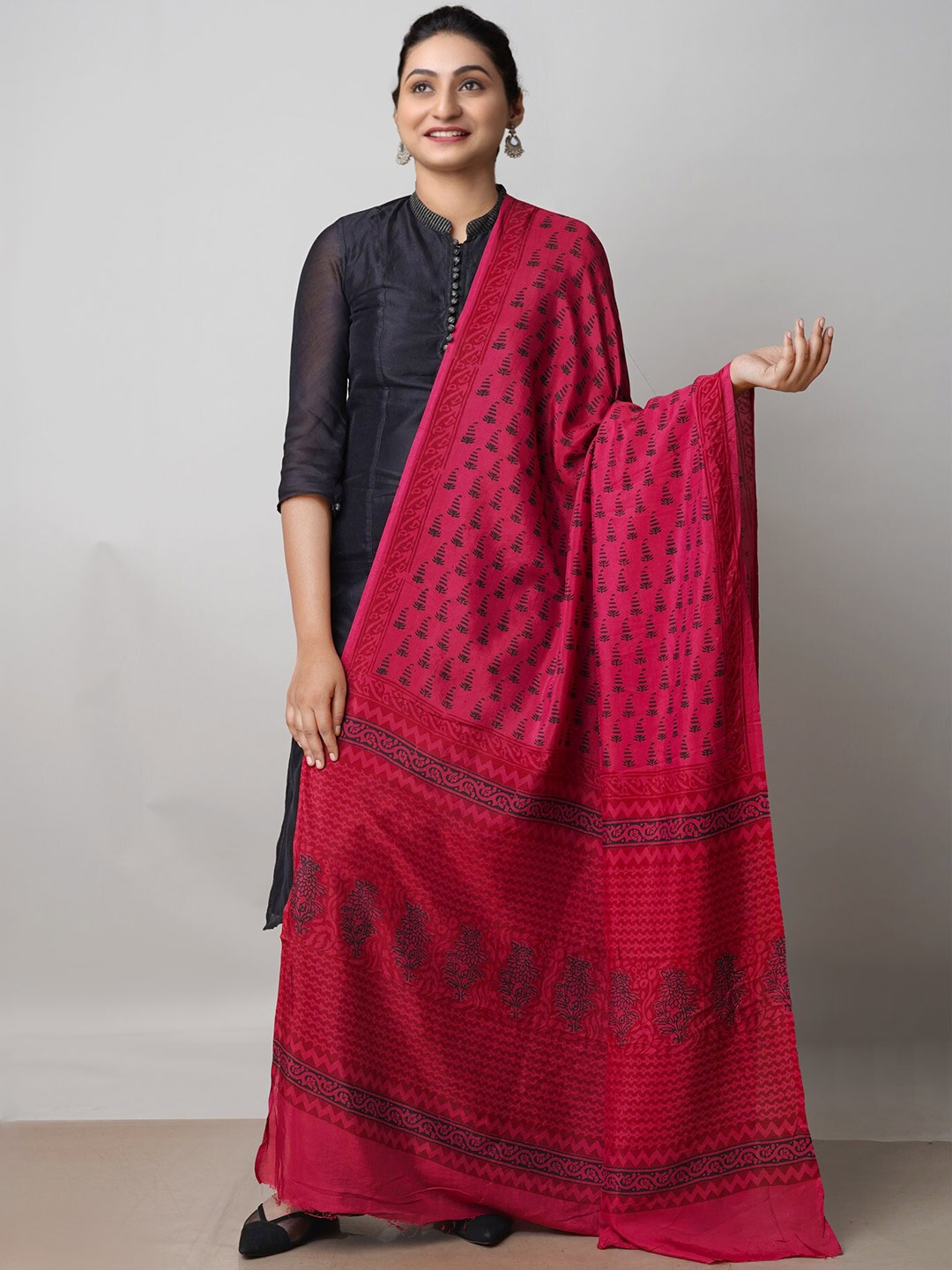 

Unnati Silks Ethnic Motifs Printed Pure Cotton Dupatta, Maroon