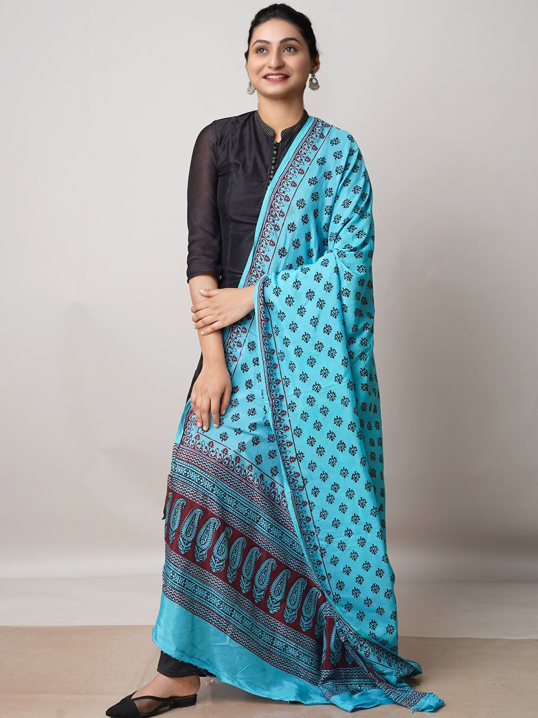 

Unnati Silks Ethnic Motifs Printed Pure Cotton Dupatta, Blue